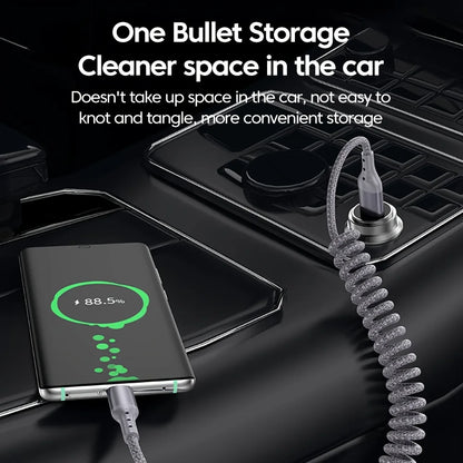 100W USB Type C Spring Car Fast Charging Cable for Samsung Xiaomi Huawei 60W USB C Data Cord for iPhone 15 Huawei USB C Wire