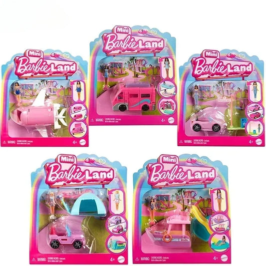 Original Barbie Traffic Vehicle Mini Barbieland Color Change Dream Camper Car Boat Plane Doll House Accessories Toys for Girls