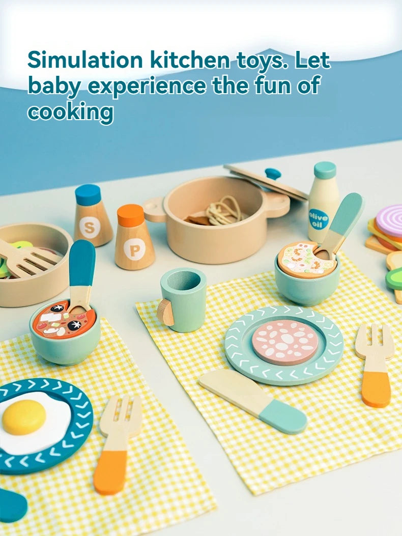Wooden children's simulation kitchen toys, early education educational toys, Cookware Pot Pan Cook Pretend Play, food, role-play