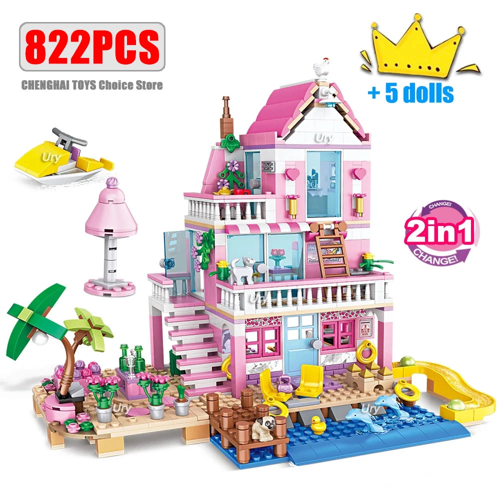 Friends City House Summer Holiday Seaside Villa Apartment MOC Building Blocks Sets Figures DIY Toys for Kid Girls Christmas Gift