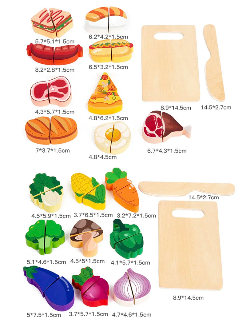 Simulation Kitchen Pretend Toy Wooden Classic Game Educational Toy For Children Kids Gift Cutting Fruit Vegetable Food Set
