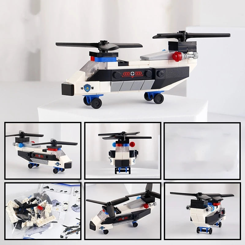 Super Police City Plane Dual-Rotor Helicopter Famous Car SWAT Building Blocks DIY MOC Classic Model Bricks for Children Kits