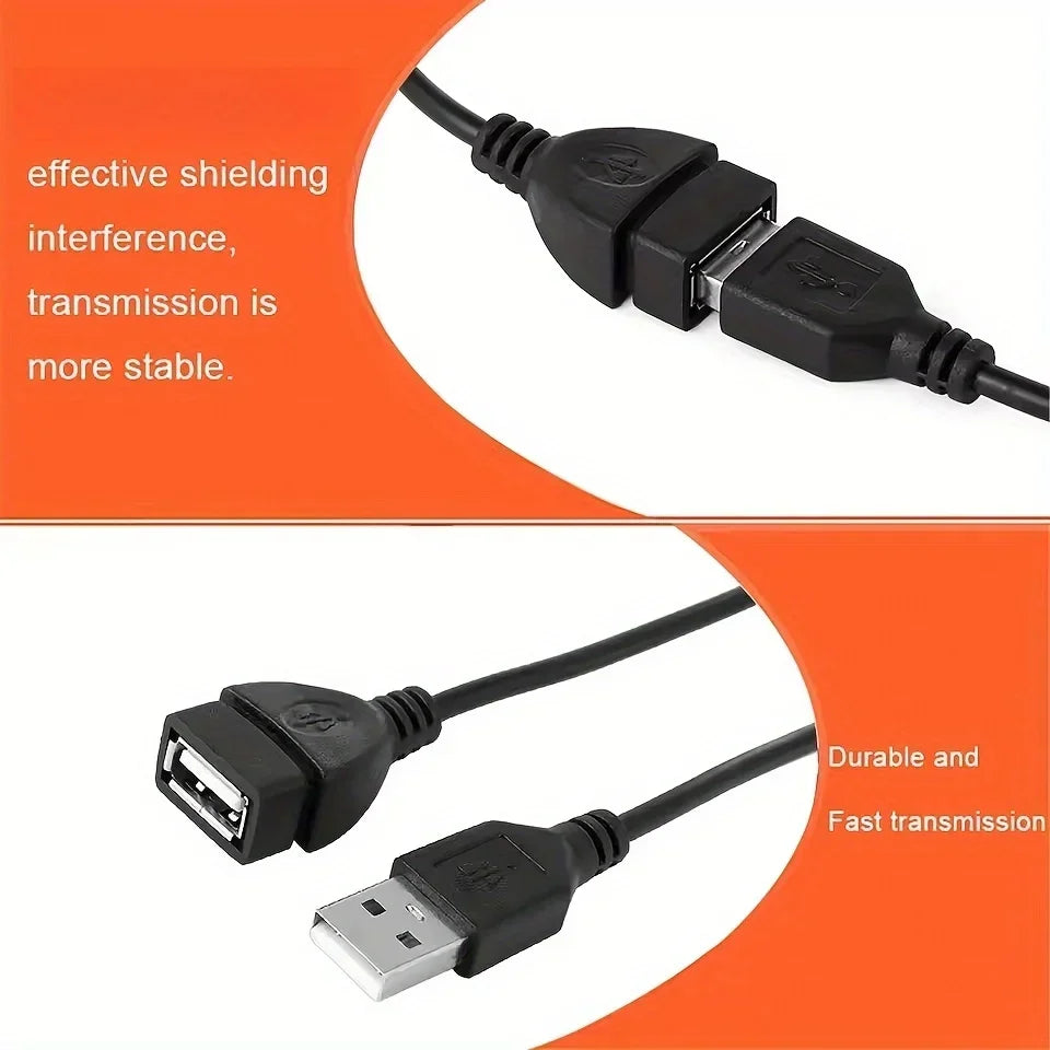 2pcs 3.3ft USB 2.0 A Male to A Female Data Sync Black Charger Extension Cable Cord USB A for PC Laptop Keyboard Extender Cord