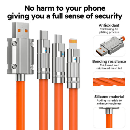 3 in 1 USB Cable 6A 120W  USB Cable  Fast Charging Data Cord For Iphone Samsung Huawei Xiaomi Multi Port Multiple Charging Wire