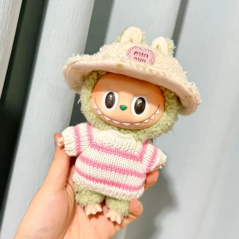 Fashion Sweater Outfit Accessories Sitting Party Pink White Striped Sweater Cup Clothing For Labubu V1 V2 Idol Cute Doll Clothes