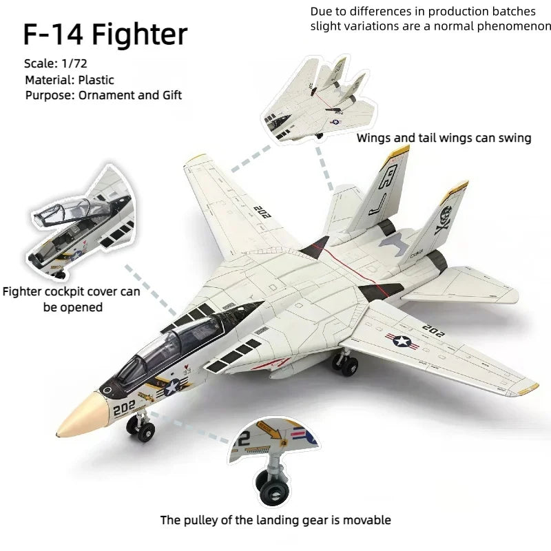 F-14 Fighter，1:72, assembled plastic airplane model (including display rack), home display and collection, creative gifts