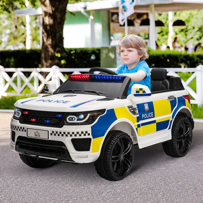 HOMCOM 12V Kid Electric Ride On Police Car w/ Remote Siren Bluetooth 3-6 Years