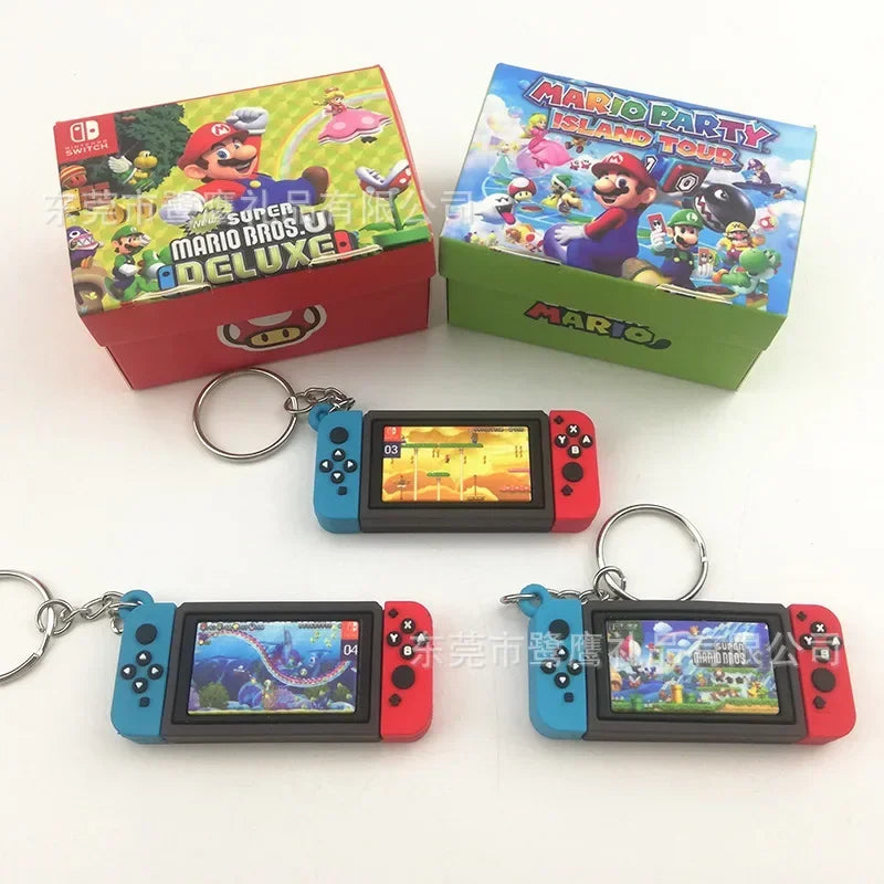 Super Marios Bros Switch Game Console Keychain Toys Children's Schoolbag Car Key Bag Pendant Ring Holder Trinkets Accessory Gift