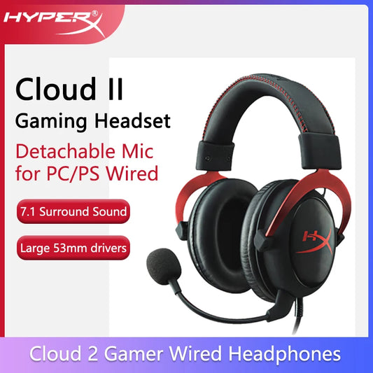Hyperx cloud ii fone de ouvido para jogos hi-fi 7.1 som surround/microfone destacável/placa de som usb para pc ps cloud 2 fone de ouvido para jogos com fio