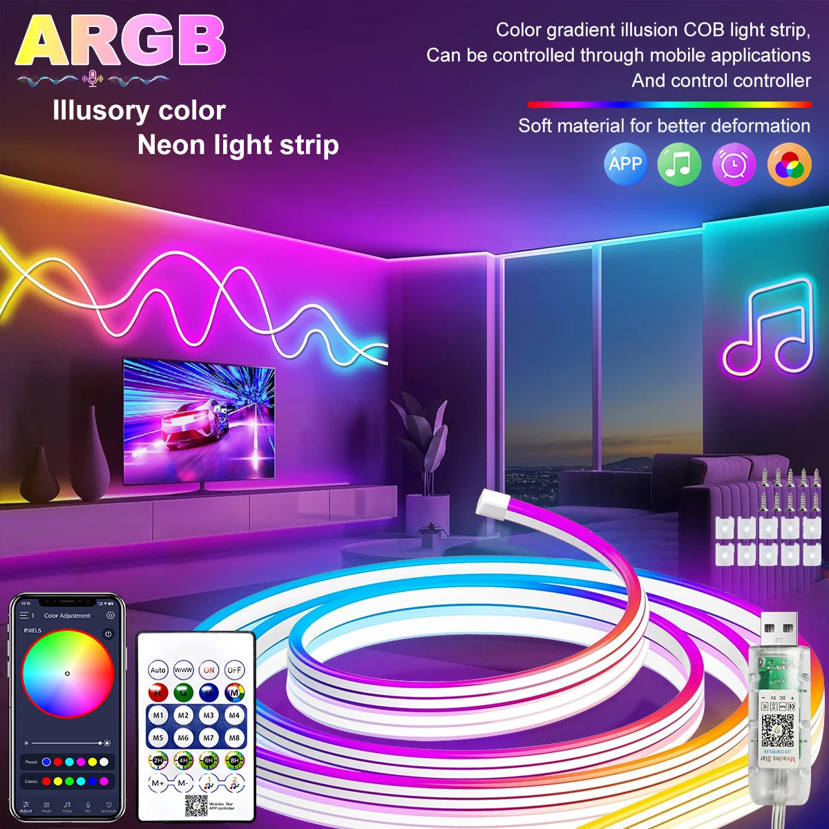 USB RGB Neon LED Strip Lights with Bluetooth Control