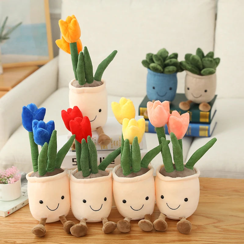 Cartoon Cute Hot Sale Cake Plush Doll Pendant Succulent Flower Tulip Plant Potted Plush Toy Home Decoration Gift For Children