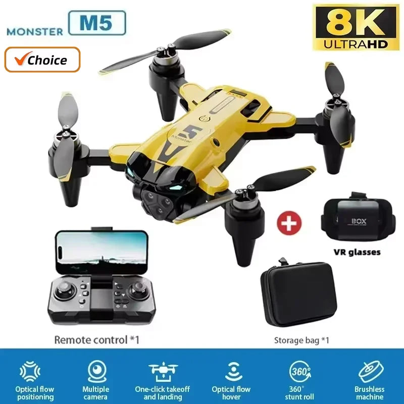 M5 Drone Professional 8K Wide-Angle HD Triple Camera WiFi FPV Height Hold RC Drone Aircraft Quadrotor Adult Children's Toys Gift