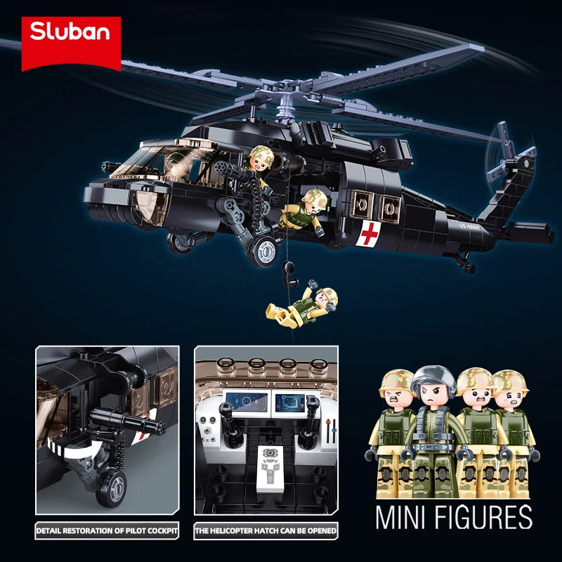 692PCS Military UH-60L Medical Rescue Aircraft Building Blocks Black Hawk Helicopter Model Bricks With Mini Dolls Kids Toy Gifts