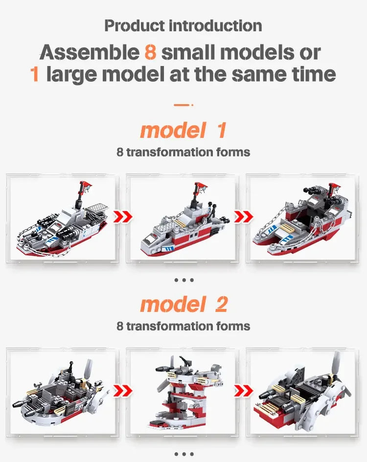 Navy War Chariot Ship Army Boat Plane Model Warships Building Blocks Compatible With Lego Construction Set for Boys Bricks Toys