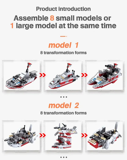 Navy War Chariot Ship Army Boat Plane Model Warships Building Blocks Compatible With Lego Construction Set for Boys Bricks Toys