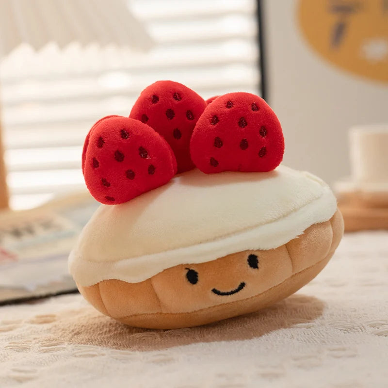 Kawaii Cartoon Hot Cake Plush Doll High Quality Soft Stuffed Fruit Strawberry Wedding Cake Simulation Food Plush Toy Home Decor