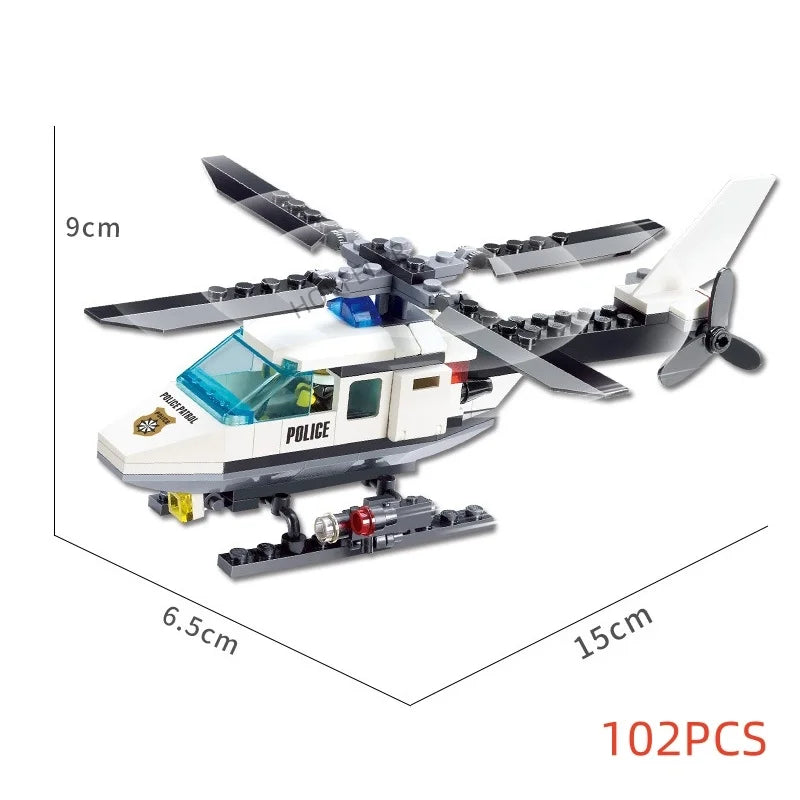 Super Police City Plane Dual-Rotor Helicopter Famous Car SWAT Building Blocks DIY MOC Classic Model Bricks for Children Kits