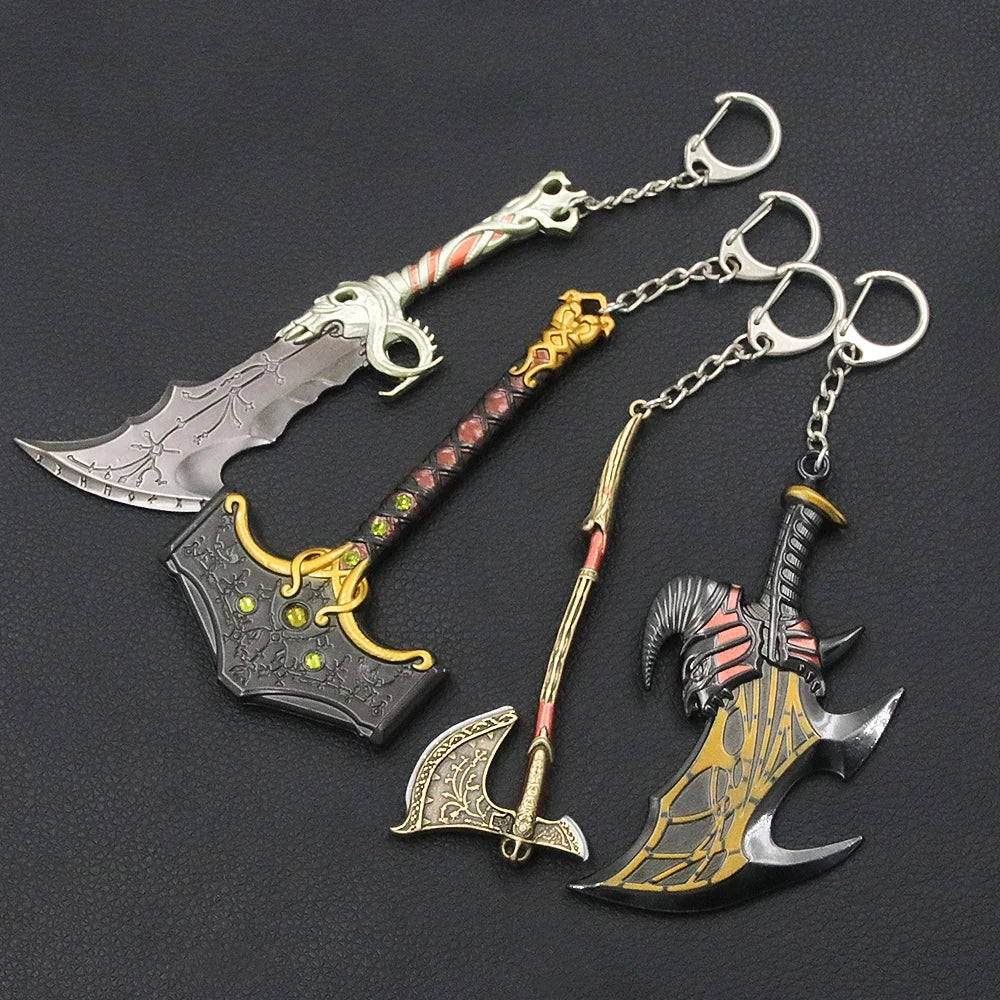 New God of War Ragnarok Keychain Kratos Ares Thor's Hammer Mjolnir Blades of Exile Leviathan Axe Weapon Penant Key Chain Jewelry