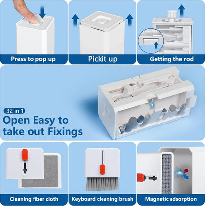 Professional 32-in-1 Electronics Cleaning Tools Set – for iPhone Port, AirPods Case, Bluetooth Earbuds, PC Keyboard, Laptop