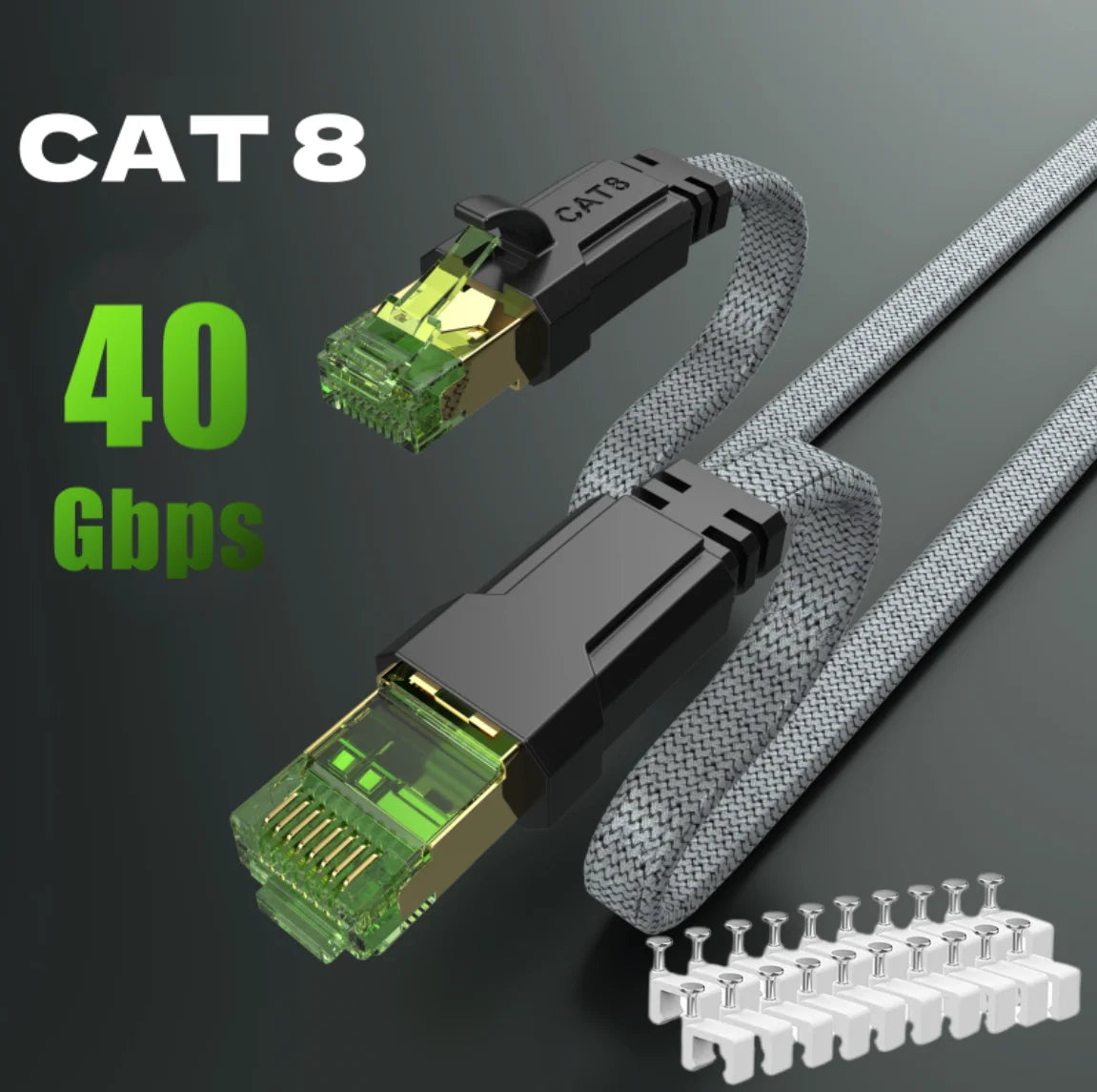 MIZIQIER long CAT 8 Flat Network Internet Cable 40Gbps SFTP RJ45 LAN Cable Patch Cord for Modem Router Gaming PC PS4/5/6 Xbox