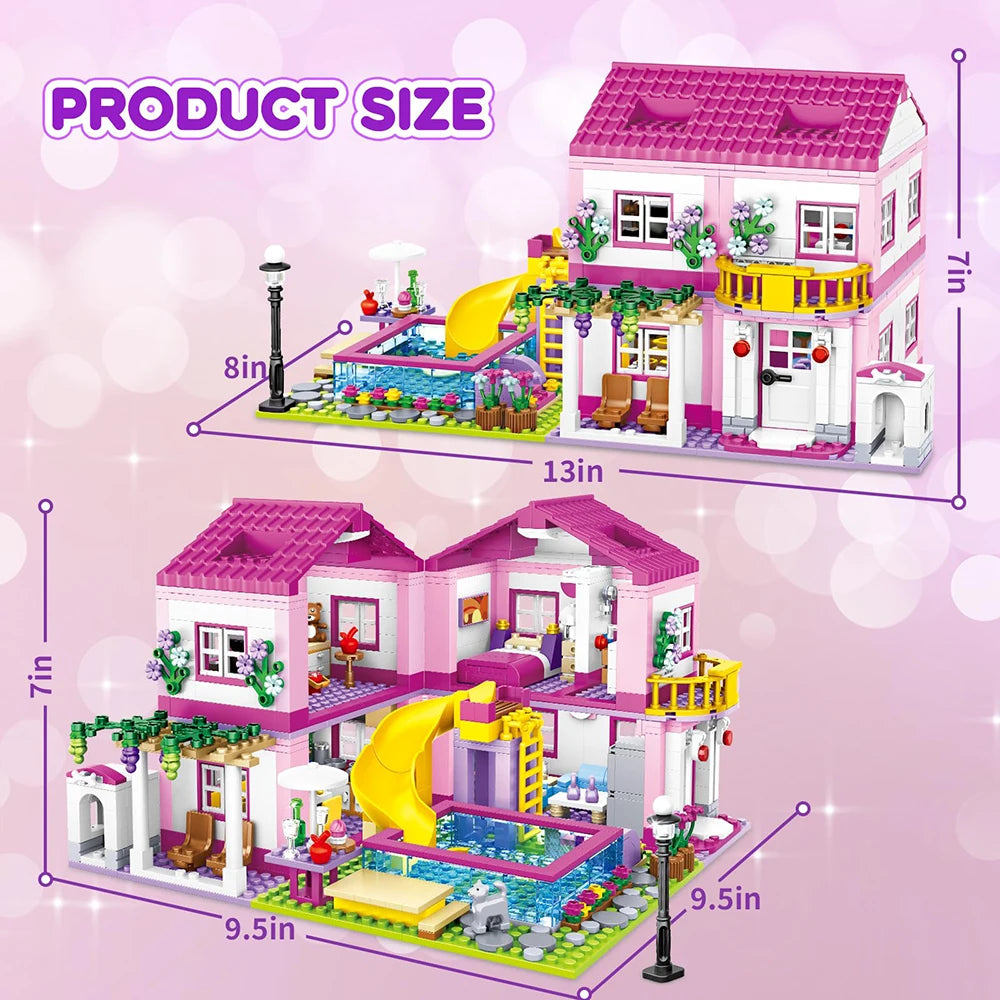 Friends City House Summer Holiday Seaside Villa Apartment MOC Building Blocks Sets Figures DIY Toys for Kid Girls Christmas Gift