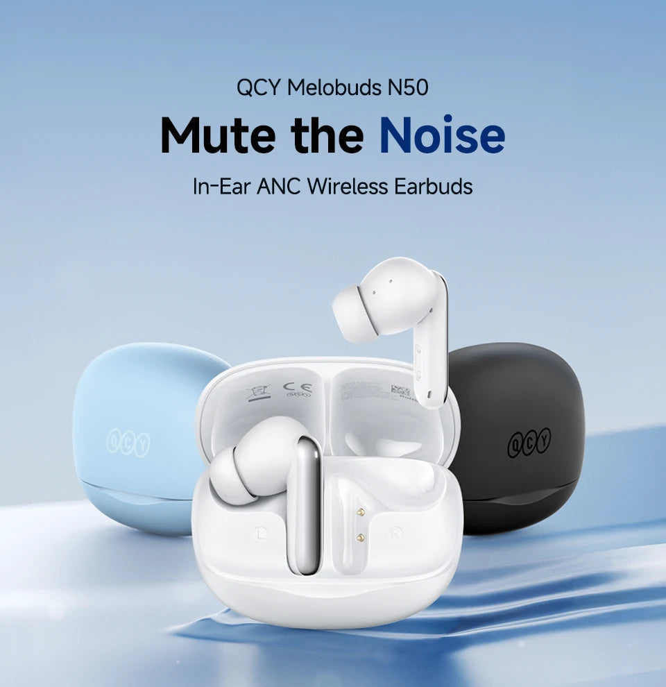 QCY Melobuds N50 ANC Bluetooth 5.4 Wireless Earphones Active Noise Cancellation 6 Mics Clear Call Earbuds Multipoint Connection
