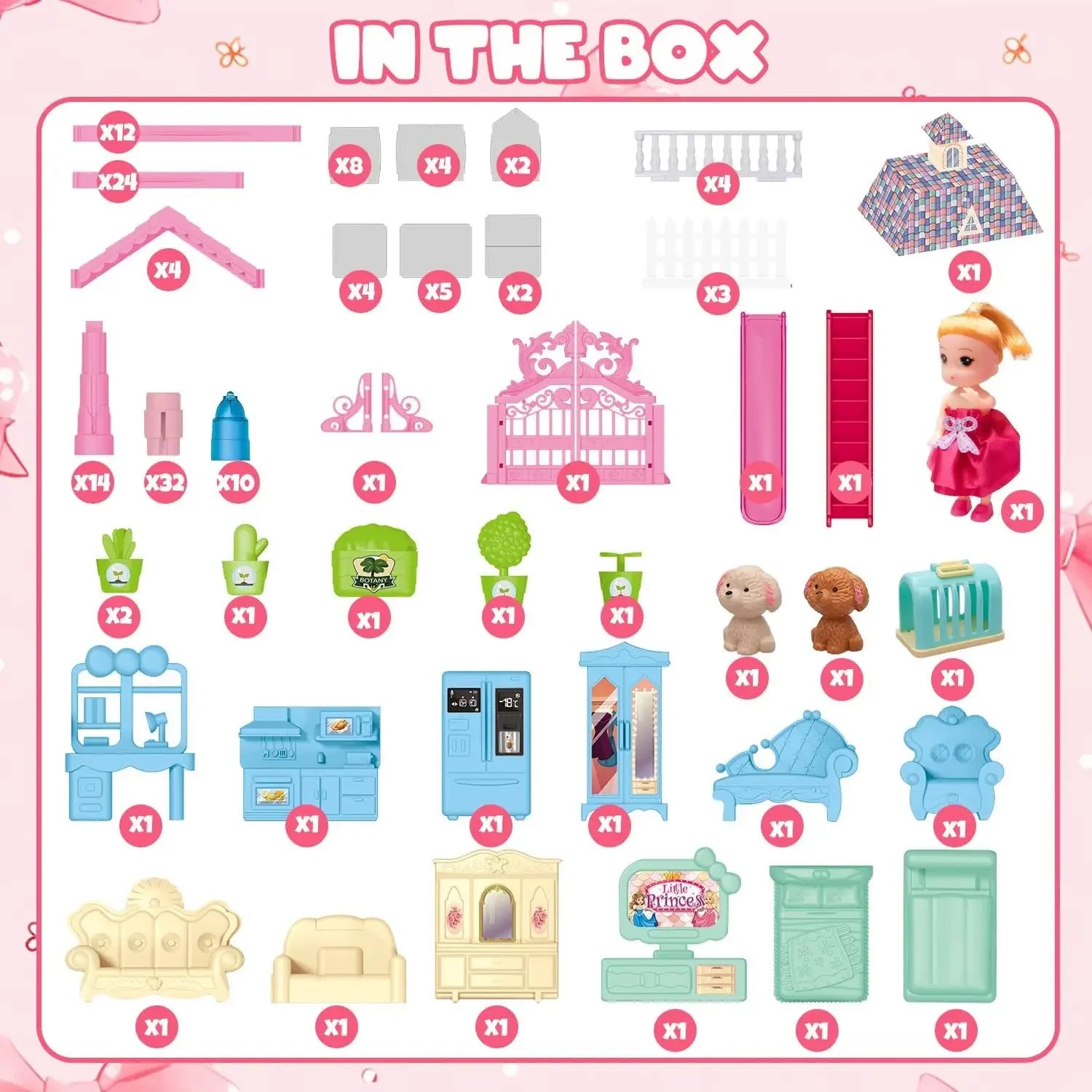 Luminous Doll House Dreamhouse for Girls Princess Playhouse Set with Dolls Furniture Accessories Pretend Play Birthday Gifts