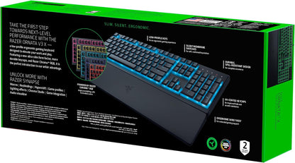 Ornata V3 X - Low Profile Gaming Keyboard (Silent Membrane Switches, Uv-Coated Keycaps, Durable, Spill-Resistant Design, Ergonomic Writst Rest) UK Layout | Black