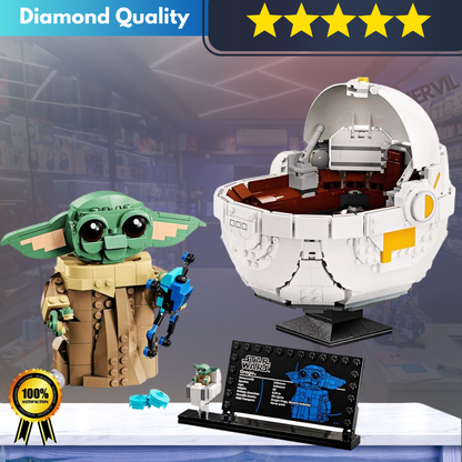 Grogu with Hover Pram Model Building Block Set - Perfect Gift