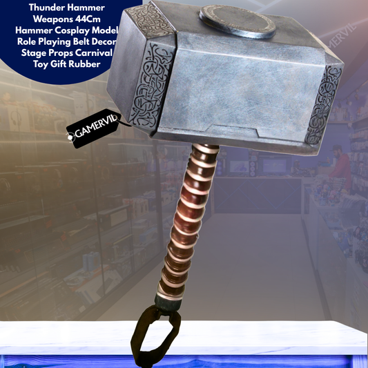Thunder Hammer Weapons 44Cm Hammer Cosplay Model Role Playing Belt Decor Stage Props Carnival Toy Gift Rubber