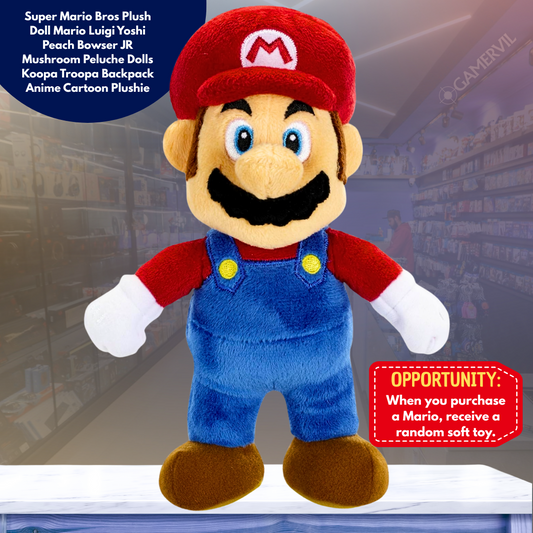 Buy Mario, Get 2 Random - Super Mario Bros Plush Doll Mario Luigi Yoshi Peach Bowser JR Mushroom Peluche Dolls Koopa Troopa Backpack Anime Cartoon Plushie