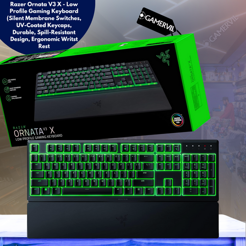 Ornata V3 X - Low Profile Gaming Keyboard (Silent Membrane Switches, Uv-Coated Keycaps, Durable, Spill-Resistant Design, Ergonomic Writst Rest) UK Layout | Black