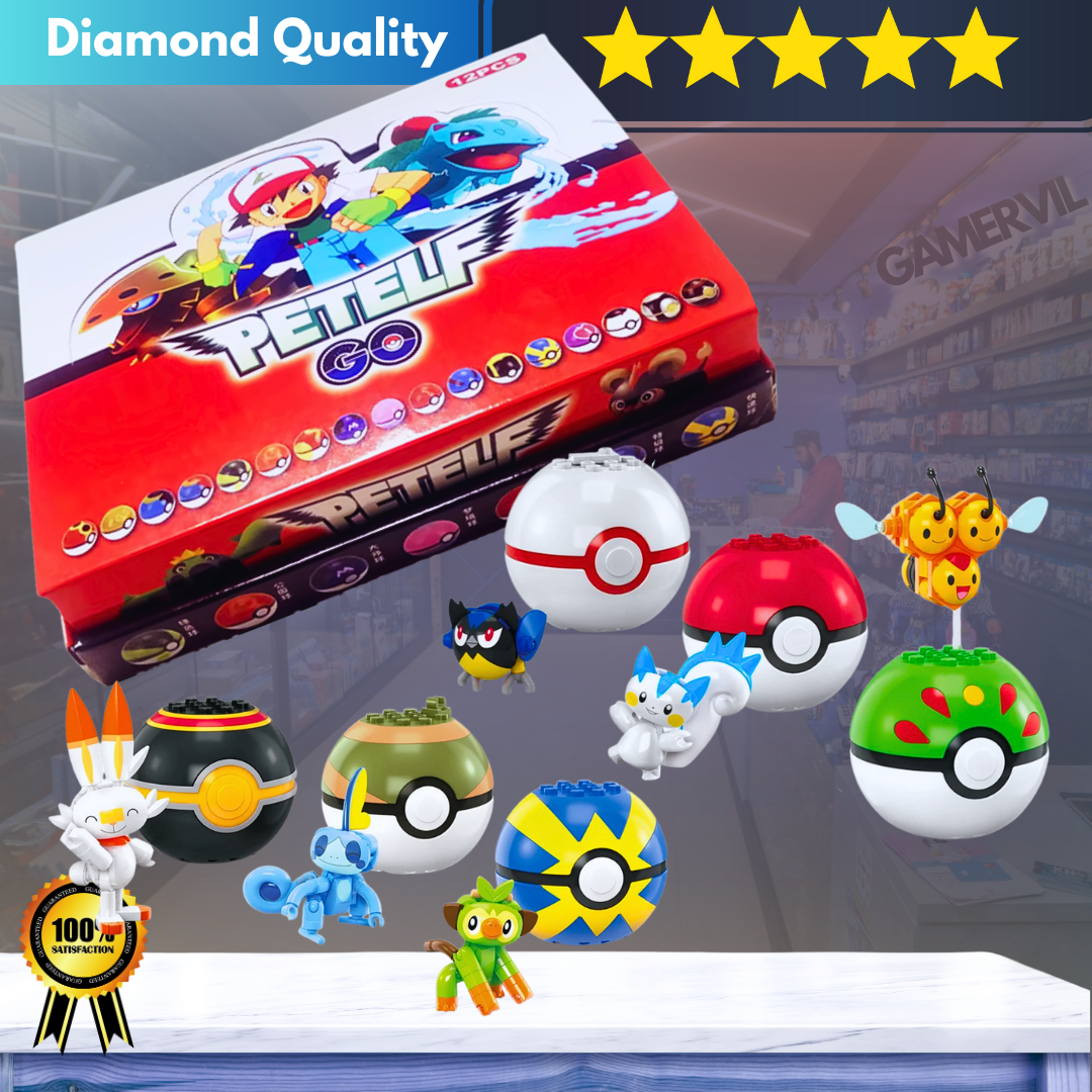 12PCS Pokemon Action Figures with Pokeballs
