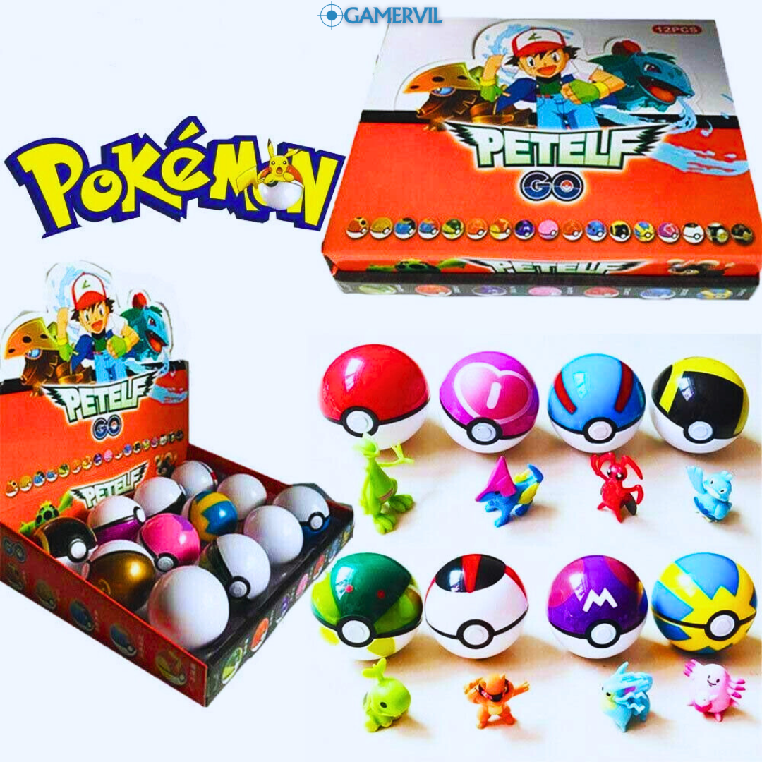 12PCS Pokemon Action Figures with Pokeballs