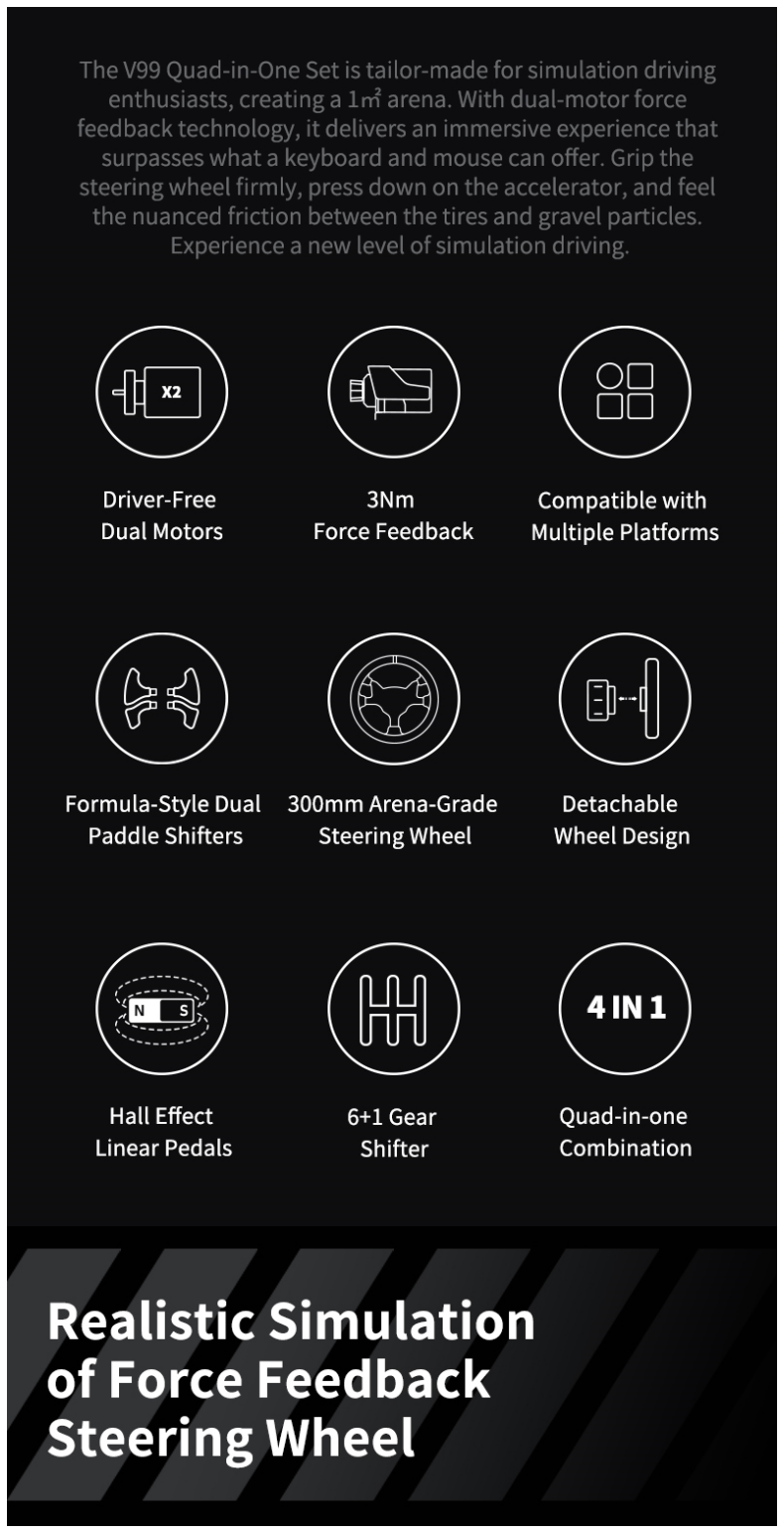 PXN V99 Gaming Steering Wheel for PC Windows/PS4/Switch/Xbox One/Xbox Series X/S